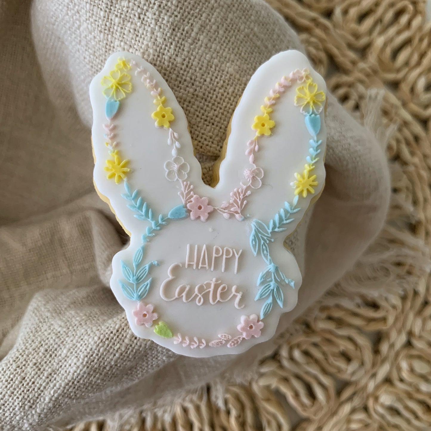 Floral Bunny Ears Happy Easter Cookie Stamp and Cutter