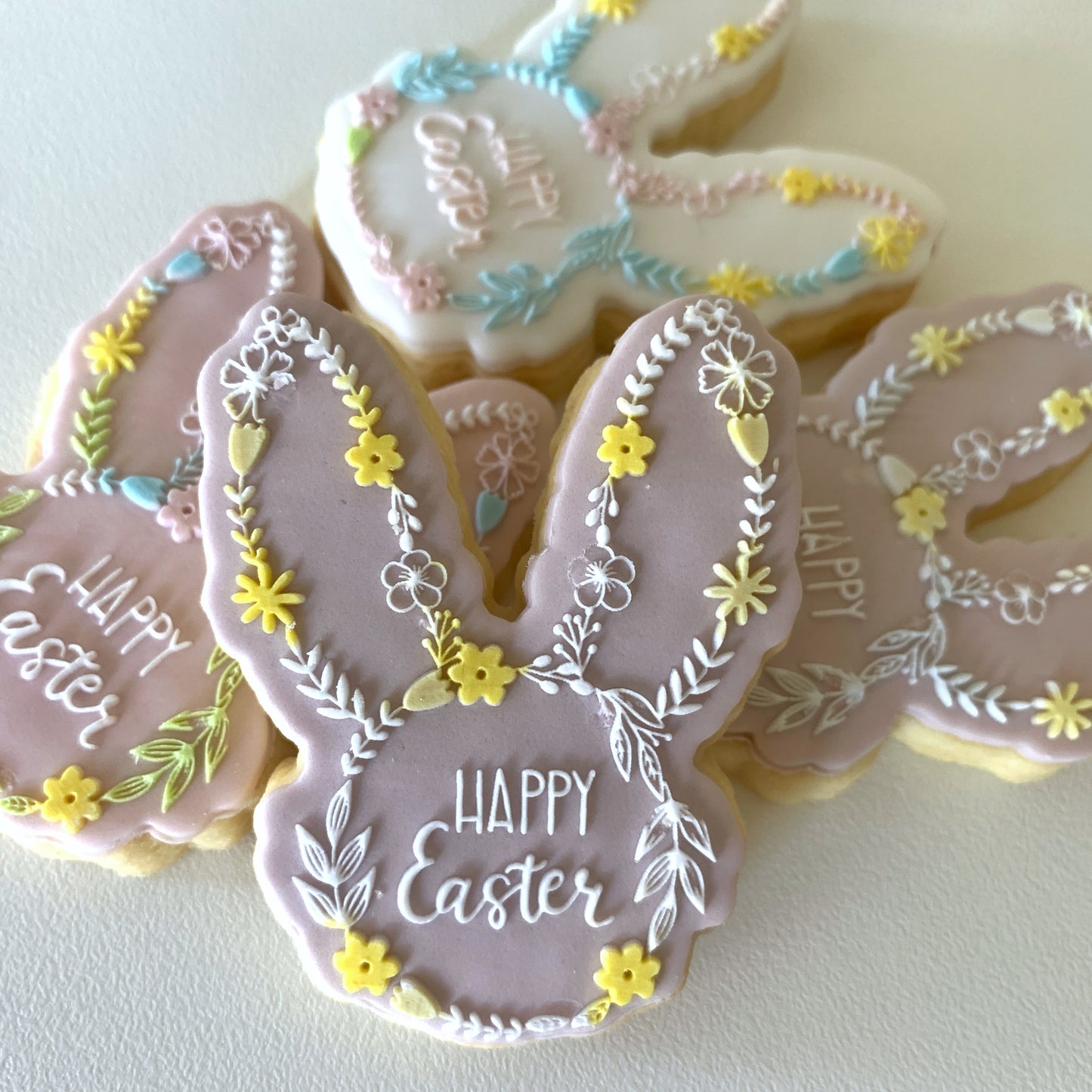 Floral Bunny Ears Happy Easter Cookie Stamp and Cutter