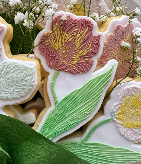 Tulip Flower with Leaf Cookie Stamp & Cutter