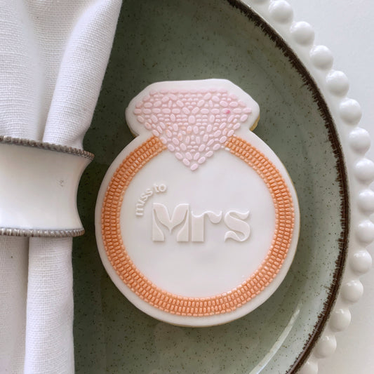 Miss to Mrs Beaded Diamond Ring Cookie Stamp & Cutter