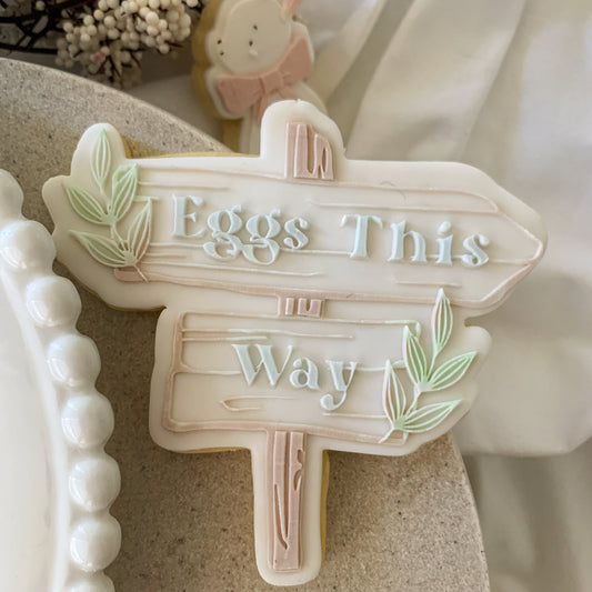 Eggs This Way Wooden Sign Cookie Stamp and Cutter