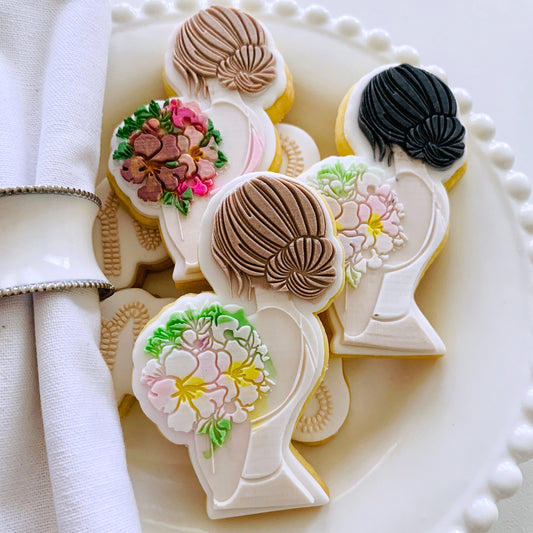 Woman with Flowers Cookie Stamp & Cutter