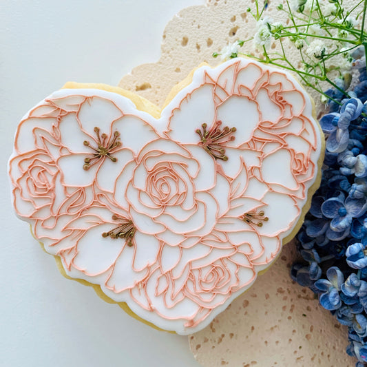Large Flower Outline Heart Cookie Stamp & Cutter