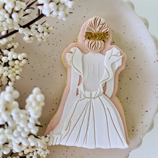 Woman in Frilled Sleeve Dress Cookie Stamp & Cutter