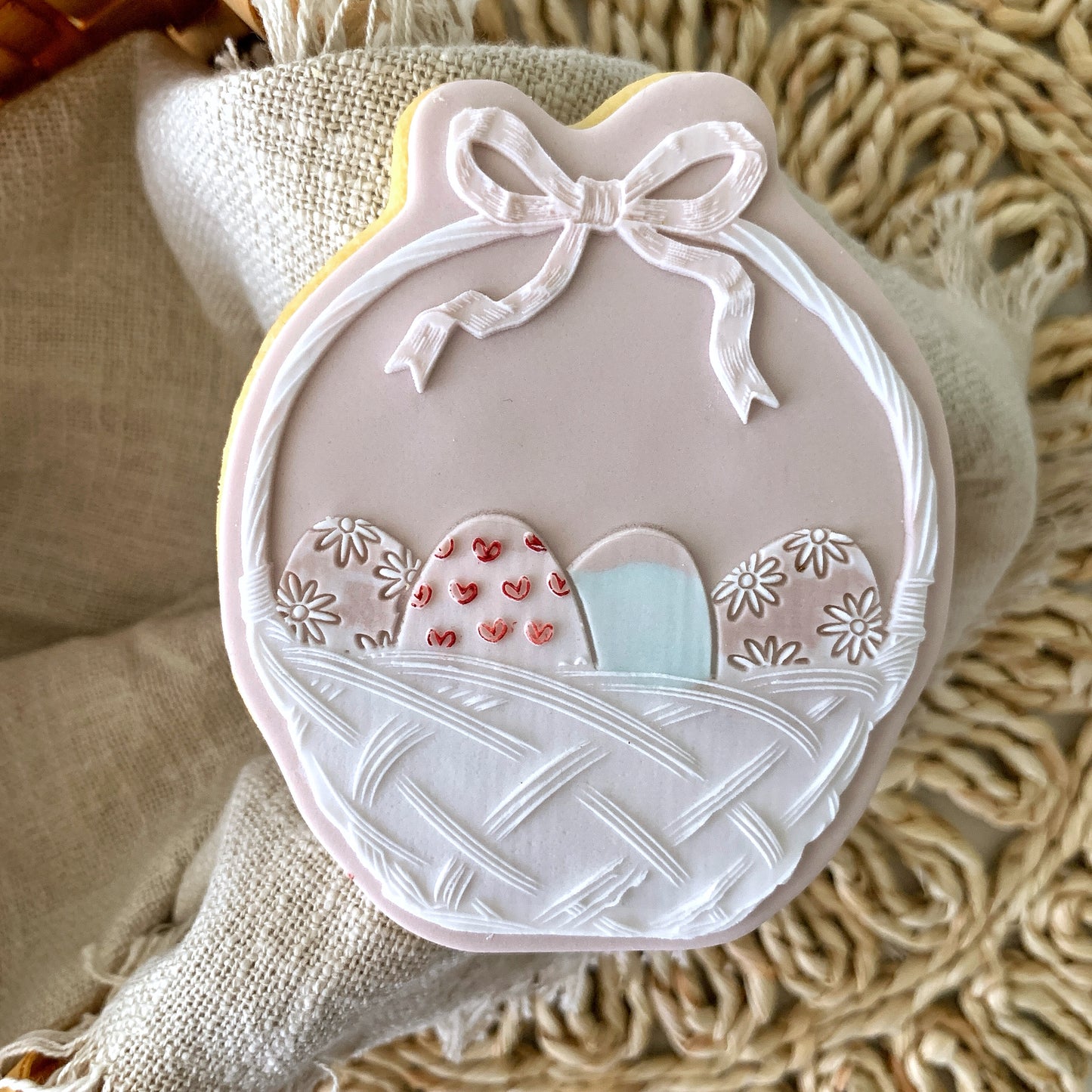 Woven Basket Of Eggs Cookie Stamp and Cutter