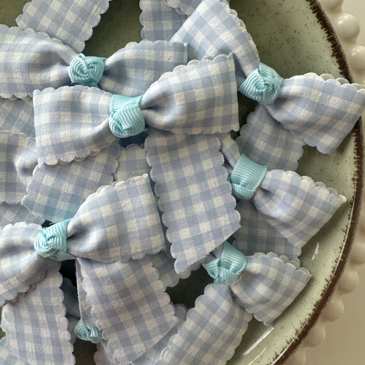 Baby Blue Gingham Pre tied bows (10pk)