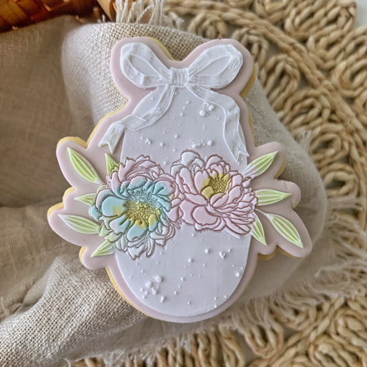 Floral Easter Egg With Bow Cookie Stamp and Cutter