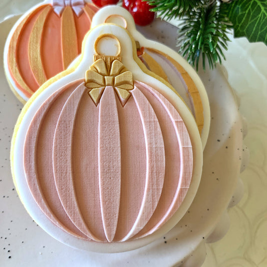 Christmas Stripe Bauble Cookie Stamp & Cutter