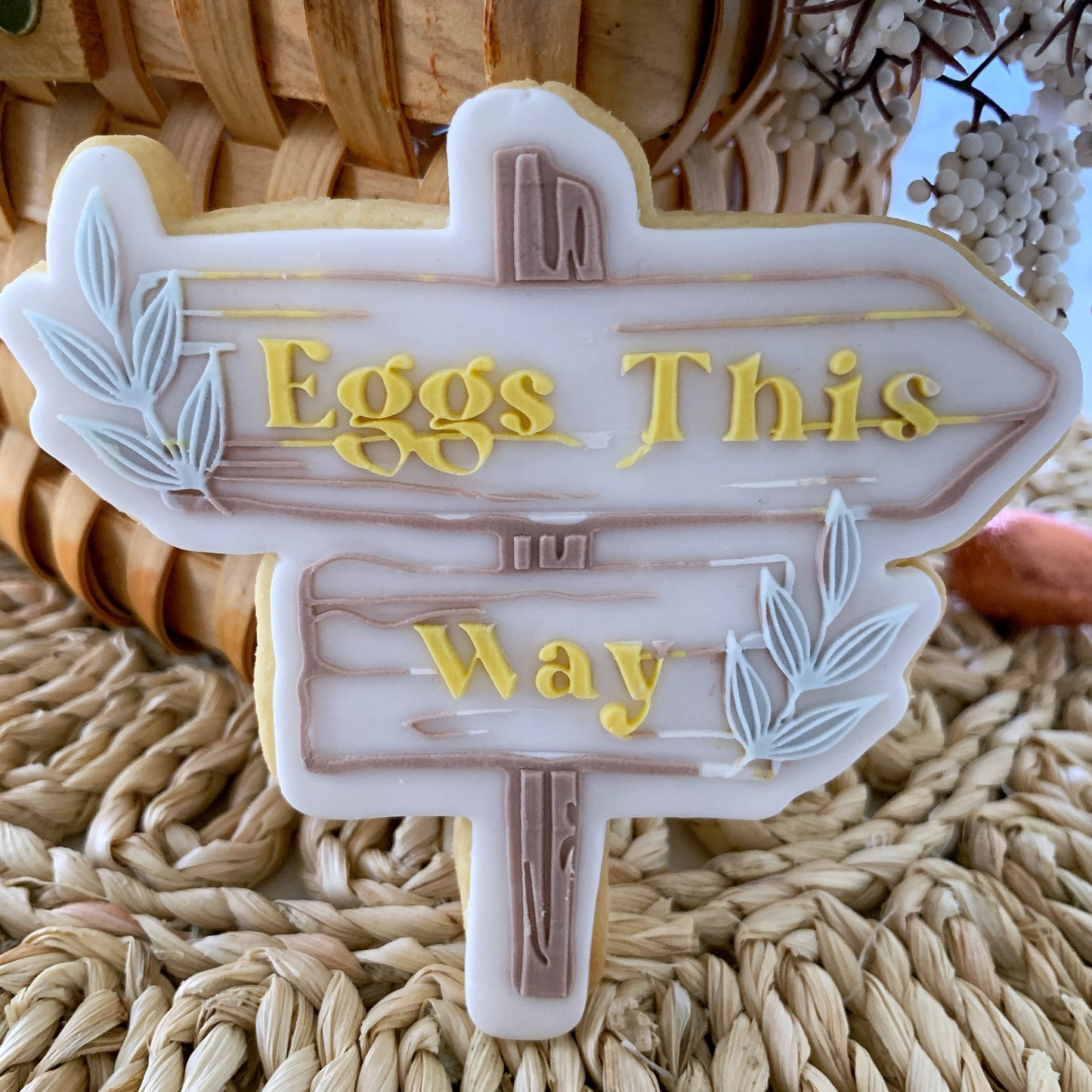 Eggs This Way Wooden Sign Cookie Stamp and Cutter