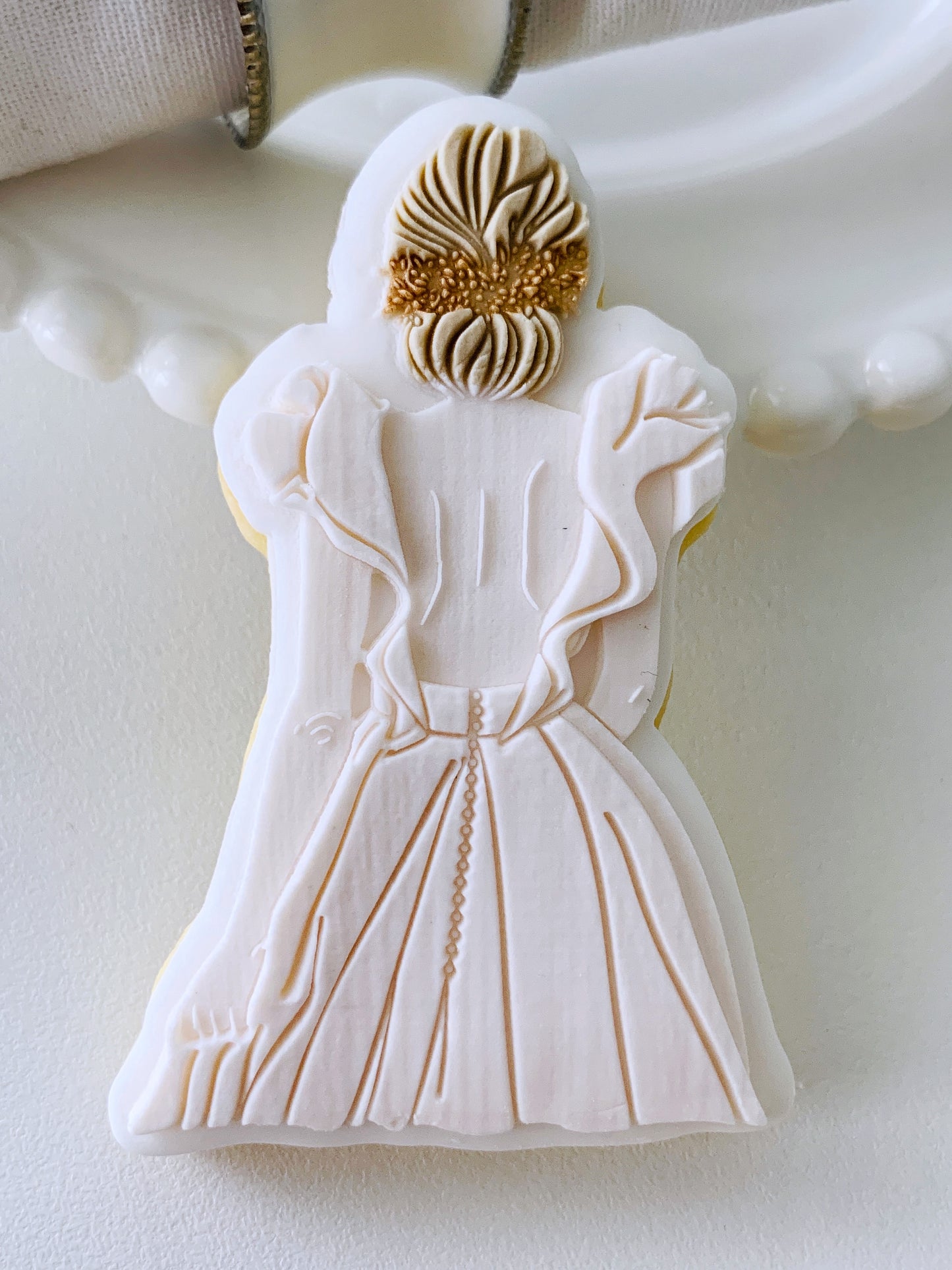 Woman in Frilled Sleeve Dress Cookie Stamp & Cutter