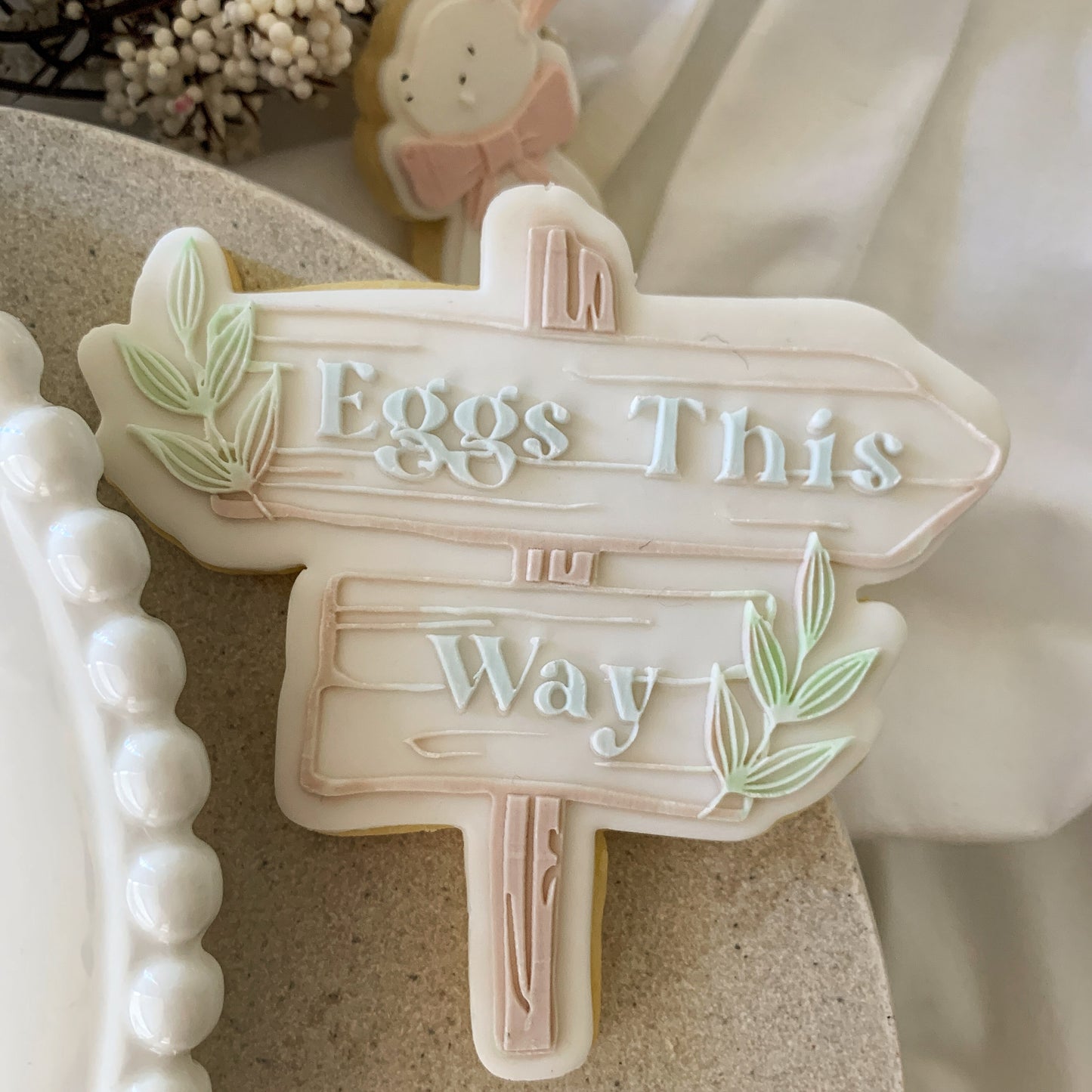 Eggs This Way Wooden Sign Cookie Stamp and Cutter