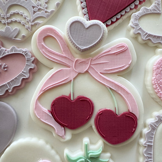 Standard Heart Cherries with Bow Cookie Stamp & Cutter