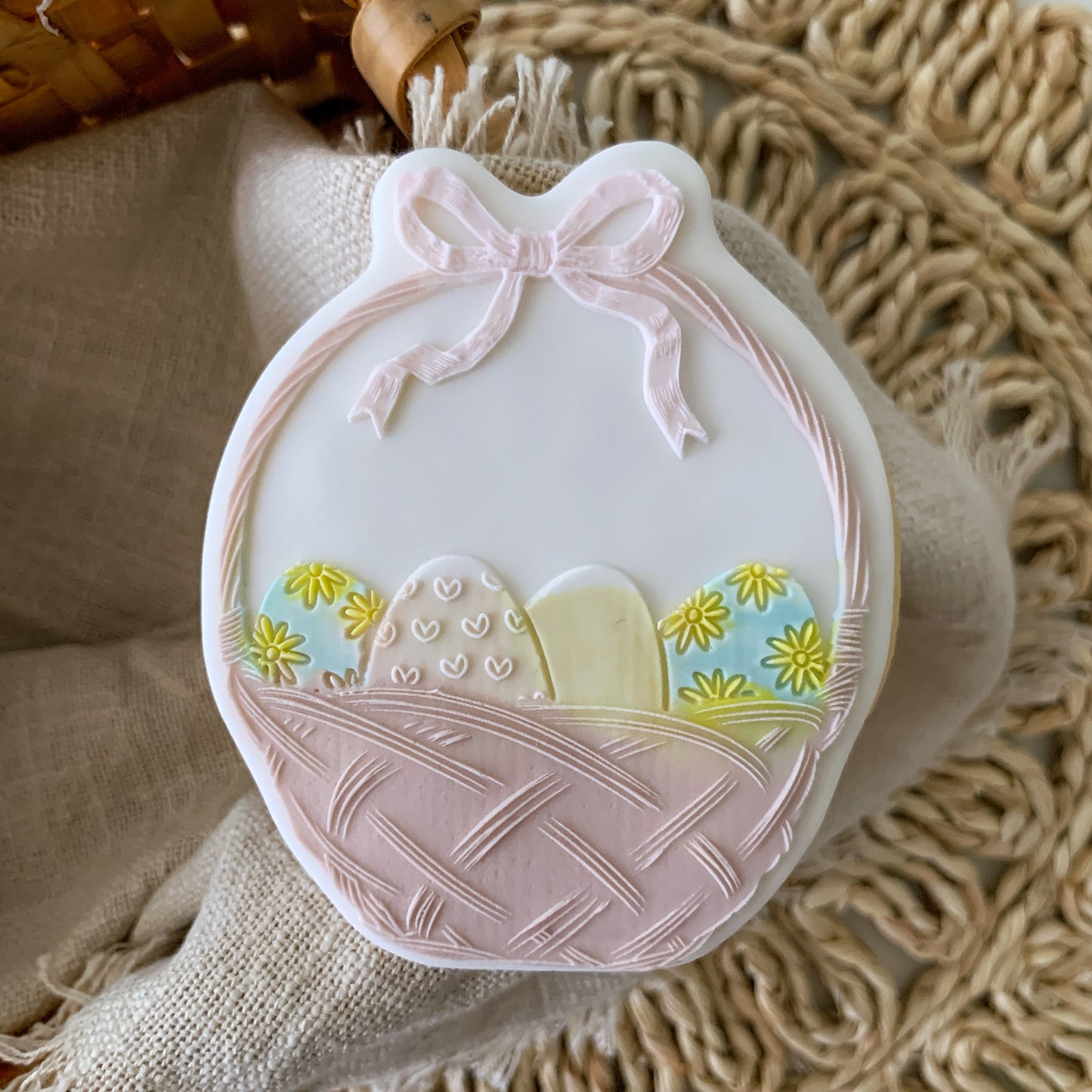 Woven Basket Of Eggs Cookie Stamp and Cutter