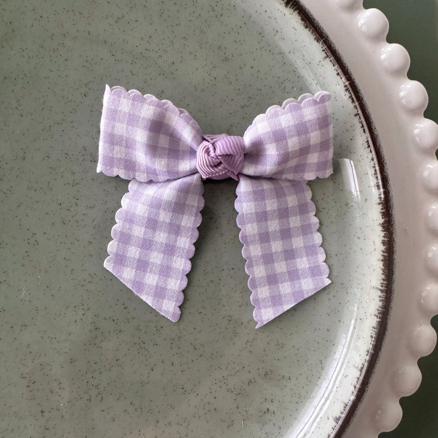 Lilac Gingham Pre tied bows (10pk)