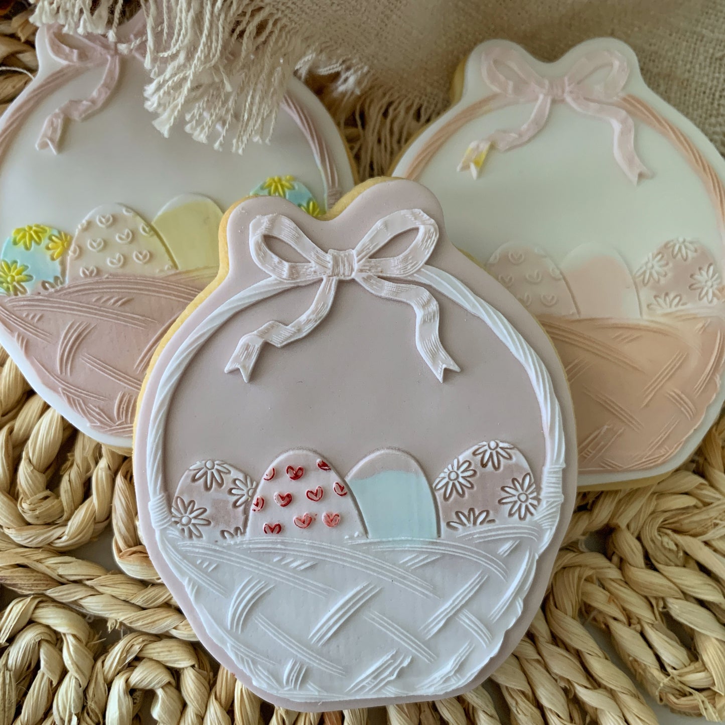 Woven Basket Of Eggs Cookie Stamp and Cutter