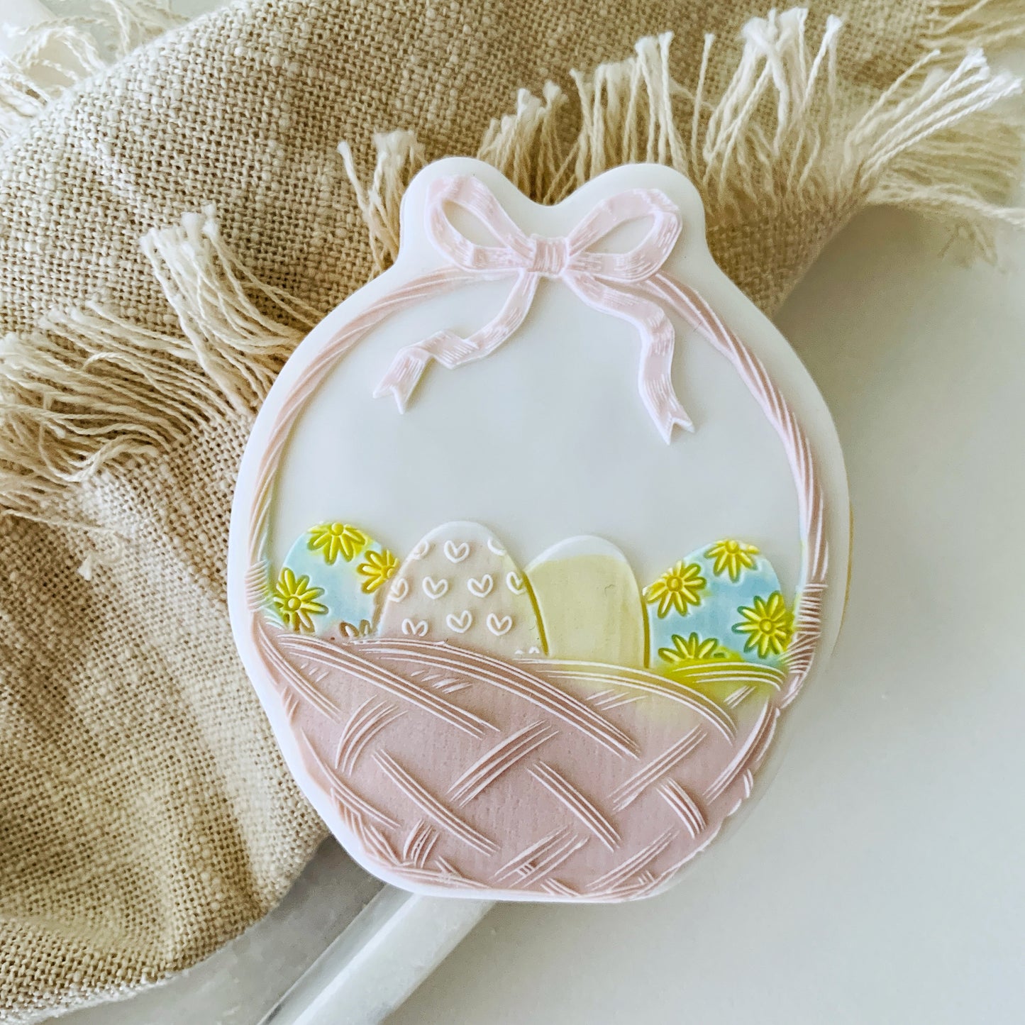 Woven Basket Of Eggs Cookie Stamp and Cutter