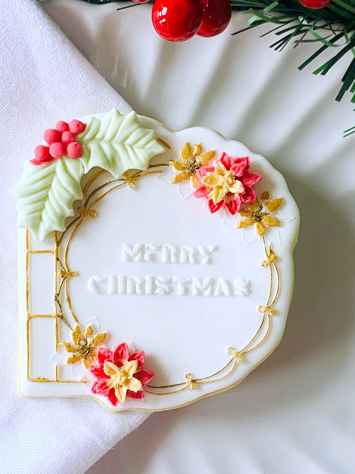 Merry Christmas Poinsettia Arch Cookie Stamp & Cutter